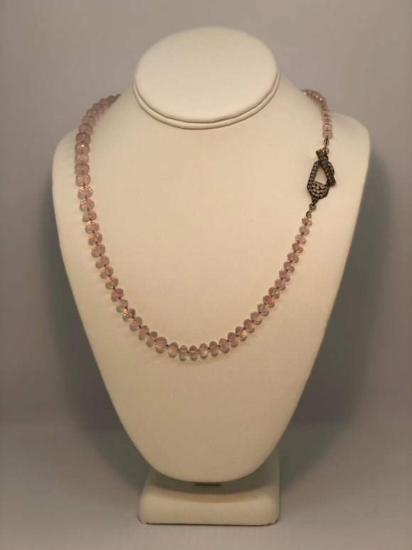 Knotted Rose Quartz Necklace with Sterling Clip Toggle